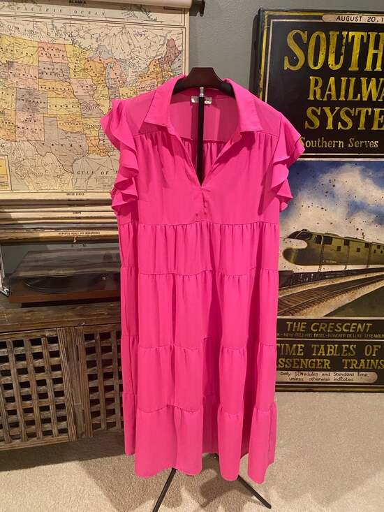 Umgee Dresses & Skirts - Umgee Women's Ruffled Tiered Midi Dress in Hot Pink